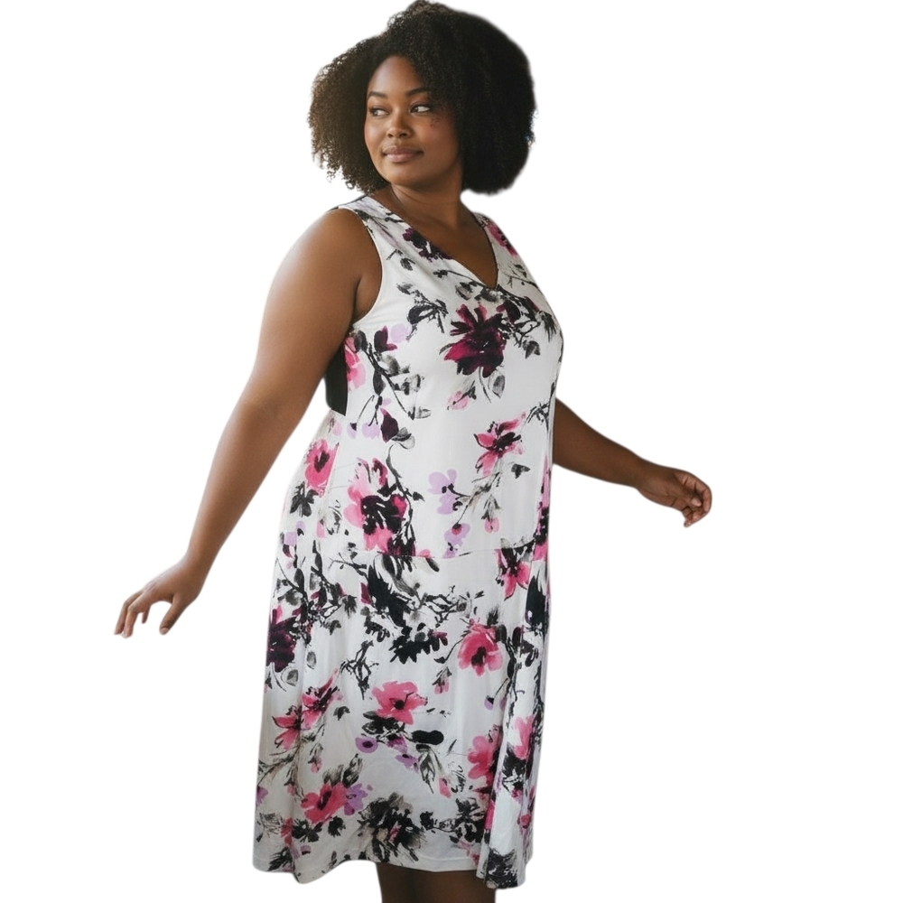 Lane Bryant Floral Sheath Dress Size 26 Black White Red
